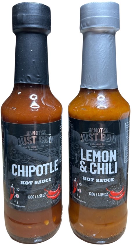 6 x Just BBQ Hot Sauce a 130 gr (3 x Lemon & Chili + 3 x Chipotle ) - afbeelding 2