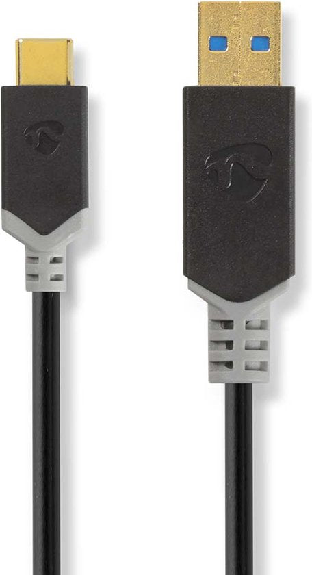Nedis USB-Kabel - USB 3.2 Gen 1 - USB-A Male - USB-C Male - 60 W - 5 Gbps - Verguld - 1.00 m - Rond - PVC - Antraciet - Doos - afbeelding 1