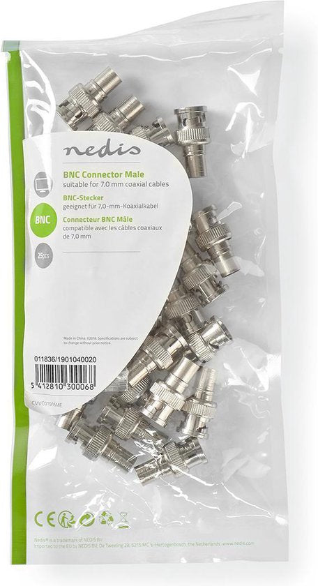 Nedis BNC-Kabelbeschermer - Recht - Male - Vernikkeld - 50 Ohm - Krimp - Diameter kabelinvoer: 7.0 mm - Staal - Zilver - 25 Stuks - Polybag - afbeelding 5