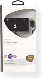 Nedis USB Multi-Port Adapter - USB 3.2 Gen 1 - USB-C Male - USB-A Female / USB-C Female / VGA Female 15p - 0.20 m - Rond - Verguld - PVC - Antraciet - Window Box - afbeelding 5