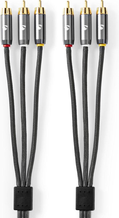 Nedis Composiet Videokabel - 3x RCA Male - 3x RCA Male - Verguld - 480p - 2.00 m - Rond - Katoen - Antraciet / Gun Metal Grijs - Cover Window Box - afbeelding 3