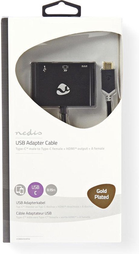 Nedis USB Multi-Port Adapter - USB 3.2 Gen 1 - USB-C Male - HDMI Output / USB-A Female / USB-C Female - 5 Gbps - 0.20 m - Rond - Verguld - PVC - Antraciet - Window Box - afbeelding 4
