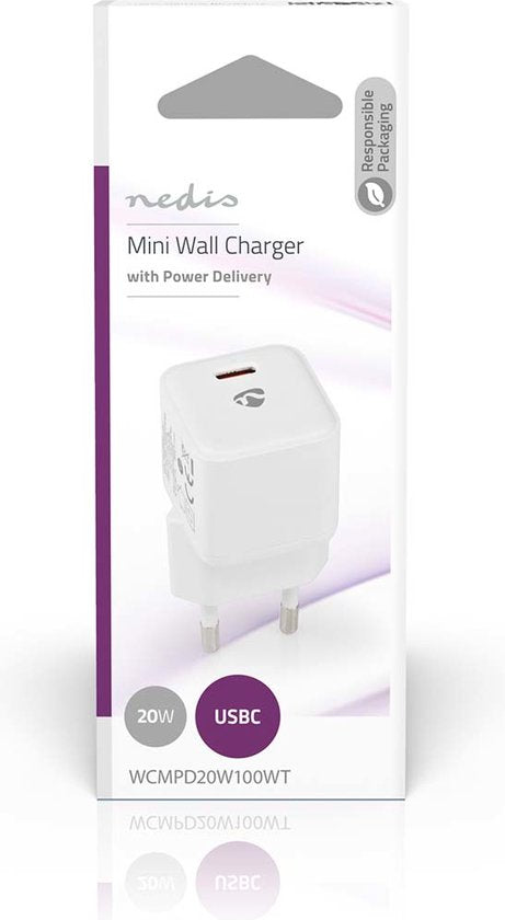 Nedis Oplader - 20 W - PD3.0 20W - 1.67 / 2.22 / 3.0 A - Outputs: 1 - USB-C - Automatische Voltage Selectie - Wit - afbeelding 2