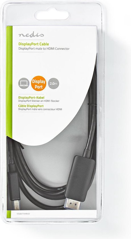 Nedis DisplayPort-Kabel - DisplayPort Male - HDMI Connector - 4K@60Hz - Vernikkeld - 2.00 m - Rond - PVC - Zwart - Doos - afbeelding 4
