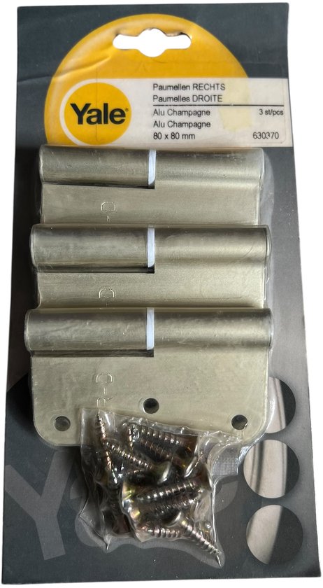 Yale Aluminium zware Kwaliteit Scharnieren / Paumelle Champagne 80 mm x 80 mm rechts 3 stuks afgeronde hoeken incl schroeven - afbeelding 1