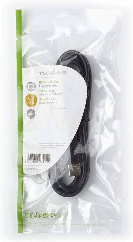 Nedis USB-kabel m USB A USB B Zwart - afbeelding 11
