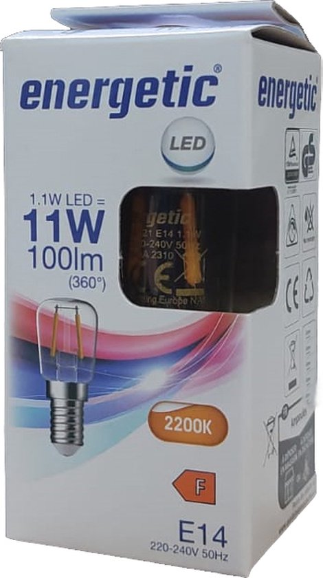 Energetic LED Koelkastlamp E14 1,1W 2200K 100lm 230V - Helder - Zeer Warm Wit - afbeelding 5