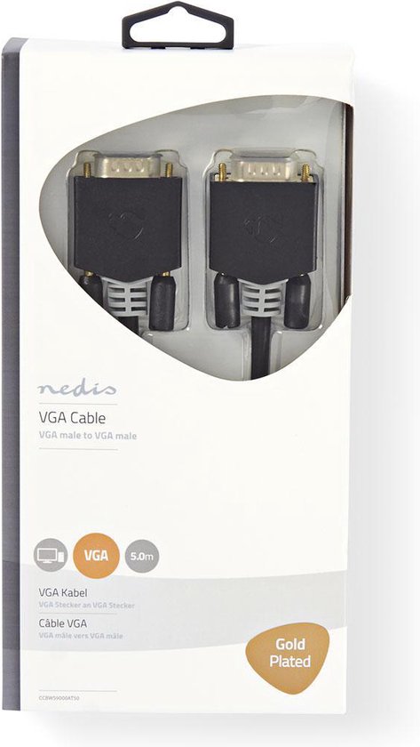Nedis VGA-Kabel - VGA Male - VGA Male - Verguld - Maximale resolutie: 1920x1200 - 5.00 m - Rond - ABS - Antraciet - Window Box - afbeelding 2