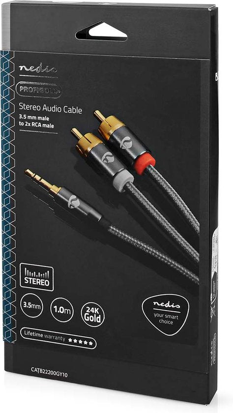 Nedis Stereo-Audiokabel - 3,5 mm Male - 2x RCA Male - Verguld - 1.00 m - Rond - Grijs / Gun Metal Grijs - Cover Window Box - afbeelding 5