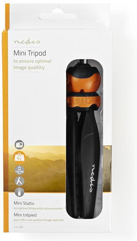 Nedis Statief - Maximaal draagvermogen: 1.5 kg - Minimale werkhoogte: 11.0 cm - Maximale werkhoogte: 16.0 cm - 1 Segment - Gefixeerd - Inclusief reistas - ABS / Nylon - Oranje / Zwart - afbeelding 2