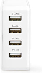Nedis Oplader - 24 W - 4x 2.4 A - Outputs: 4 - 4x USB-A - Geen Kabel Inbegrepen - Single Voltage Output - Wit - afbeelding 4