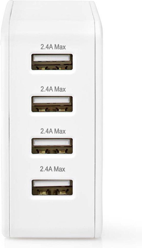 Nedis Oplader - 24 W - 4x 2.4 A - Outputs: 4 - 4x USB-A - Geen Kabel Inbegrepen - Single Voltage Output - Wit - afbeelding 1