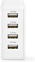 Nedis Oplader - 24 W - 4x 2.4 A - Outputs: 4 - 4x USB-A - Geen Kabel Inbegrepen - Single Voltage Output - Wit - afbeelding 1