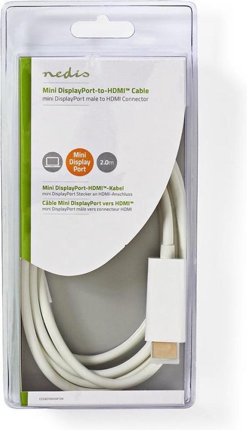 Nedis Mini DisplayPort-Kabel - DisplayPort 1.2 - Mini-DisplayPort Male - HDMI Connector - 21.6 Gbps - Vernikkeld - 2.00 m - Rond - PVC - Wit - Doos - afbeelding 6