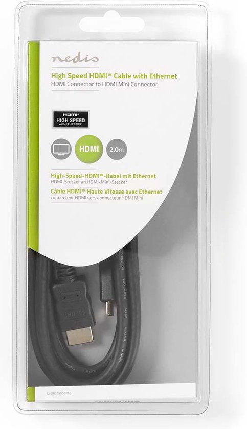 Nedis High Speed ​​HDMI-Kabel met Ethernet - HDMI Connector - HDMI Mini-Connector - 4K@30Hz - 10.2 Gbps - 2.00 m - Rond - PVC - Zwart - Doos - afbeelding 3