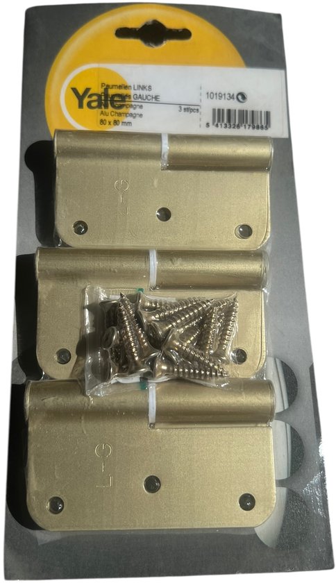 Yale Aluminium zware Kwaliteit Scharnieren / Paumelle Champagne 80 mm x 80 mm links 3 stuks afgeronde hoeken incl schroeven - afbeelding 1