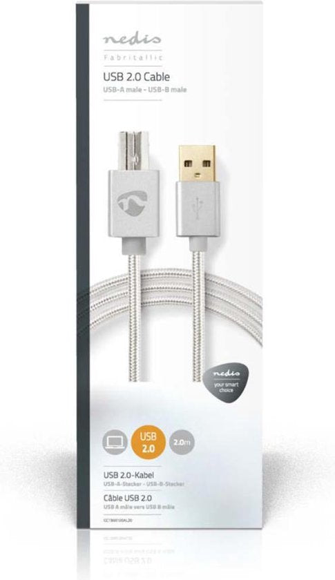 Nedis USB-Kabel - USB 2.0 - USB-A Male - USB-B Male - 10 W - 480 Mbps - Verguld - 2.00 m - Rond - Gevlochten / Nylon - Aluminium - Cover Window Box - afbeelding 9