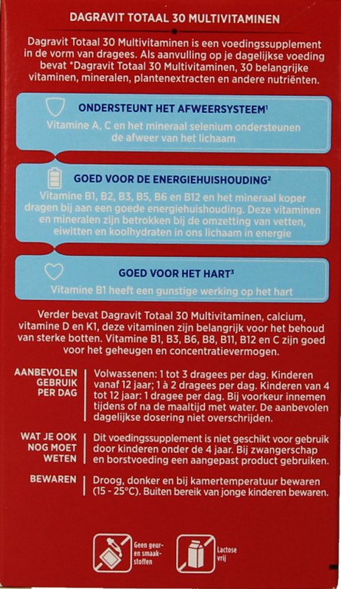 Dagravit Totaal 30 Multivitaminen Voordeelverpakking - Vitamine A, C en het mineraal selenium ondersteunen het afweersysteem - 550 dragees - afbeelding 12