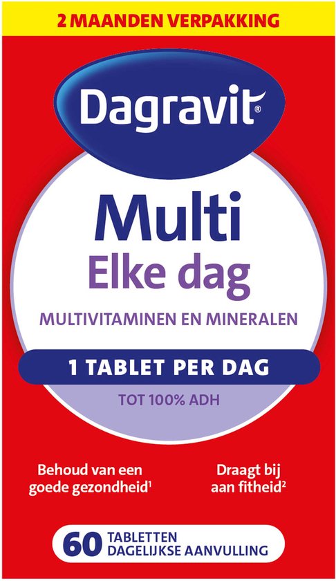 Dagravit Multi Elke Dag - Multivitaminen en mineralen - Behoud van een goede gezondheid (1) - Draagt bij aan fitheid (2) - 1 tablet per dag - 60 tabletten - afbeelding 14