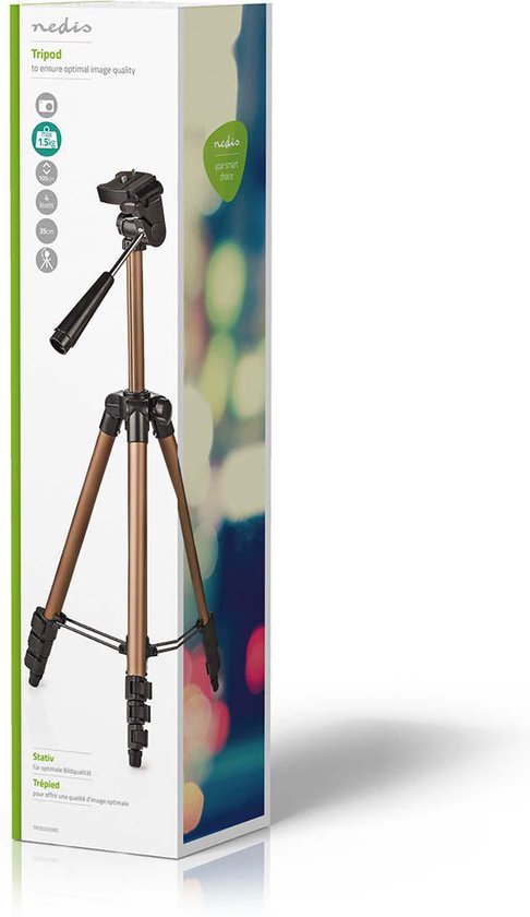 Nedis Statief - Maximaal draagvermogen: 1.5 kg - Minimale werkhoogte: 35.0 cm - Maximale werkhoogte: 106.0 cm - 3 Segmenten - Pan & Tilt - Inclusief reistas - ABS / Aluminium - Brons / Zilver - afbeelding 2