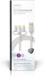Nedis 3-in-1-Kabel - USB 2.0 - USB-A Male - Apple Lightning 8-Pins / USB Micro-B Male / USB-C Male - 480 Mbps - 1.00 m - Verguld - Rond - PVC - Aluminium - Cover Window Box - afbeelding 10