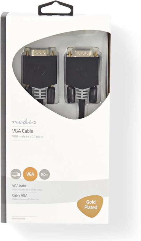 Nedis VGA-Kabel - VGA Male - VGA Male - Verguld - Maximale resolutie: 1920x1200 - 5.00 m - Rond - ABS - Antraciet - Window Box - afbeelding 3