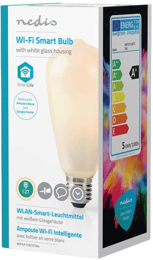 Nedis SmartLife LED Filamentlamp - Wi-Fi - E27 - 500 lm - 5 W - Warm Wit - 2700 - Glas - Android / IOS - ST64 - 1 Stuks - afbeelding 9