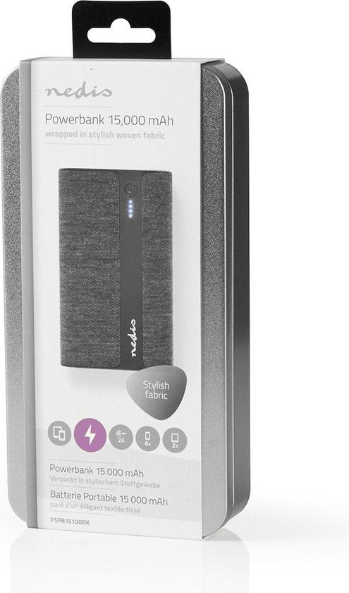 Nedis Powerbank - 15000 mAh - 2x 2.0 A - Outputs: 2 - Output: 2x USB-A - Inputs: 1x Micro USB - Lithium-Polymeer - afbeelding 11
