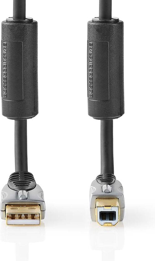Nedis USB-Kabel - USB 2.0 - USB-A Male - USB-B Male - 2.5 W - 480 Mbps - Verguld - 5.00 m - Rond - PVC - Antraciet - Doos - afbeelding 1
