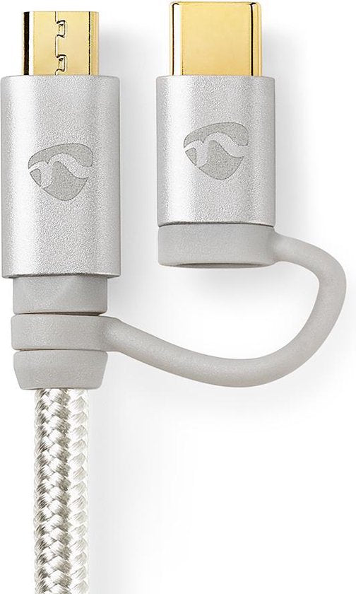 2-in-1-Kabel - USB 2.0 - USB-A Male - USB-C Male - 480 Mbps - 1.00 m - Verguld - Rond - Gevlochten - Aluminium - Cover Window Box - afbeelding 4