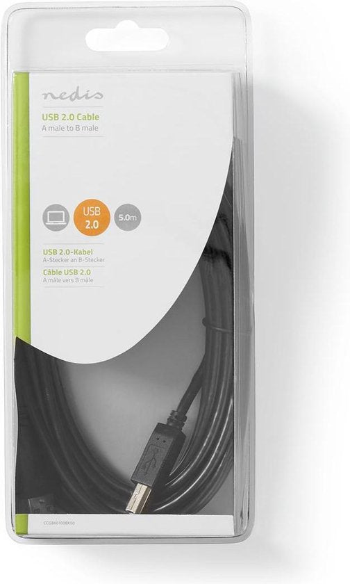 Nedis USB-Kabel - USB 2.0 - USB-A Male - USB-B Male - 480 Mbps - Vernikkeld - m - Rond - PVC - Zwart - afbeelding 6