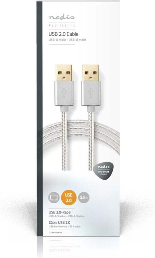 Nedis USB-Kabel - USB 2.0 - USB-A Male - USB-A Male - 10 W - 480 Mbps - Verguld - 2.00 m - Rond - Gevlochten / Nylon - Aluminium - Cover Window Box - afbeelding 12