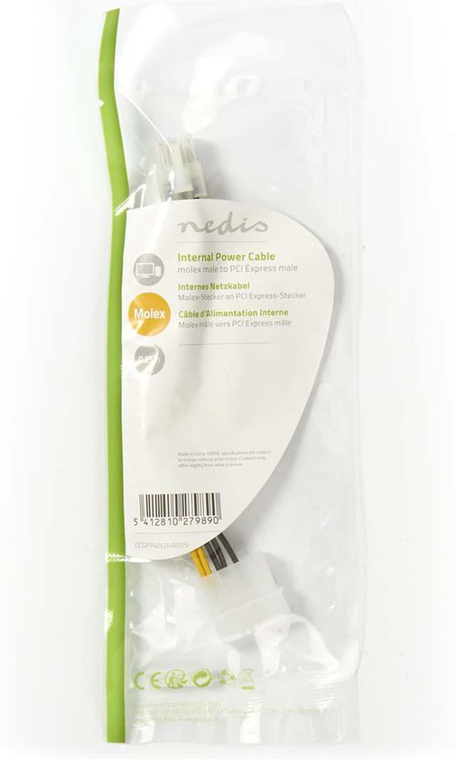 Nedis Interne Voedingskabel - Molex Male - PCI-Express Male - Verguld - 0.20 m - Rond - PVC - Geel / Zwart - Envelop - afbeelding 5