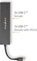 Nedis USB 3.0 Hub – USB Splitter – 10 Gbps – 4 Poorten – USB-C 3.2 – Aluminium – Universeel - afbeelding 1