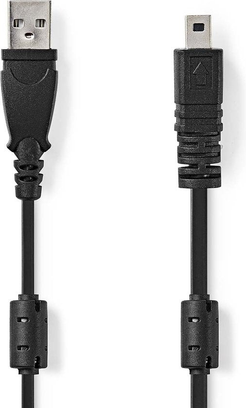 Nedis USB-Kabel - USB 2.0 - USB-A Male - US-E6 8-pins Male - 480 Mbps - Vernikkeld - 2.00 m - Rond - PVC - Zwart - Envelop - afbeelding 1