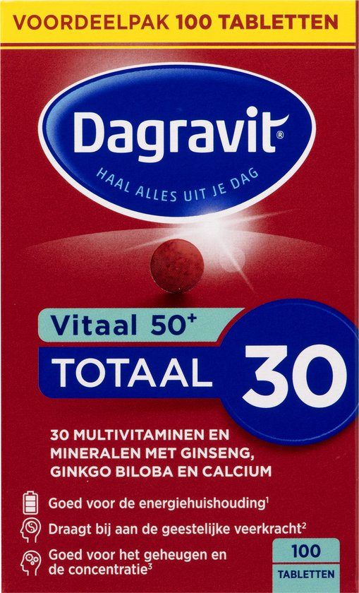 Dagravit Totaal 30 Vitaal 50+ Multivitaminen voordeelverpakking - Vitamine B1, B2, B3, B5, B6, B12 en koper dragen bij aan een goede energiehuishouding - 100 tabletten - afbeelding 19