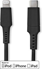 Nedis Lightning Kabel - USB 2.0 - Apple Lightning 8-Pins - USB-C Male - 480 Mbps - Vernikkeld - 2.00 m - Rond - PVC - Zwart - Doos - afbeelding 2