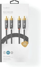 Nedis Stereo-Audiokabel - 2x RCA Male - 2x RCA Male - Verguld - 5.00 m - Rond - Grijs / Gun Metal Grijs - Cover Window Box - afbeelding 4