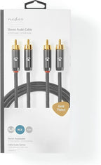 Nedis Stereo-Audiokabel - 2x RCA Male - 2x RCA Male - Verguld - 1.00 m - Rond - Grijs / Gun Metal Grijs - Cover Window Box - afbeelding 10
