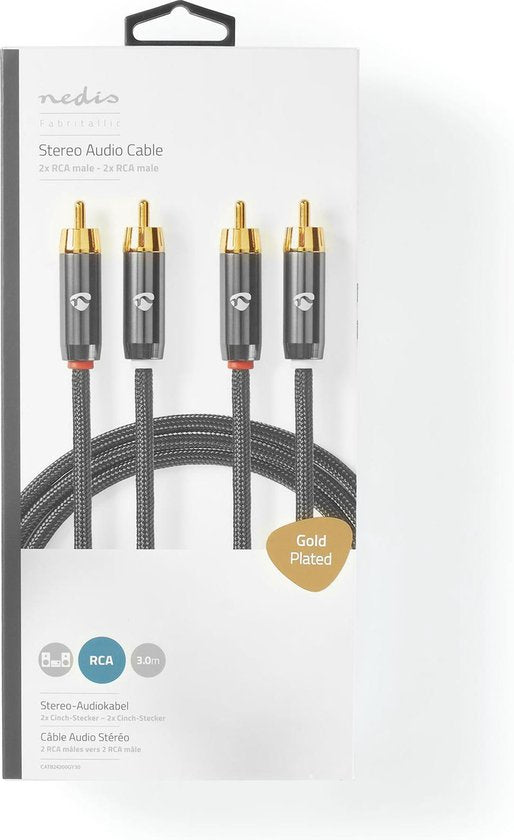 Nedis Stereo-Audiokabel - 2x RCA Male - 2x RCA Male - Verguld - 3.00 m - Rond - Grijs / Gun Metal Grijs - Cover Window Box - afbeelding 5