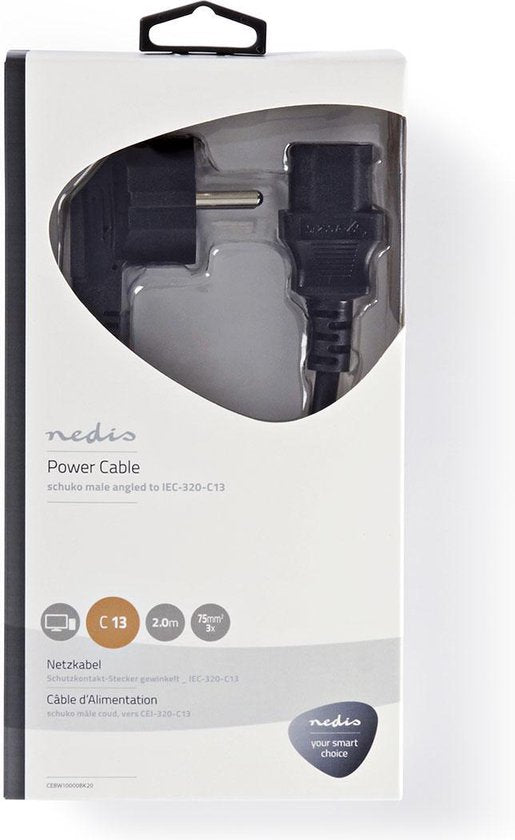 Nedis Stroomkabel - Type F (CEE 7/7) Male - IEC-320-C13 - Gehoekt - Recht - Vernikkeld - 2.00 m - Rond - PVC - Zwart - Label - afbeelding 5