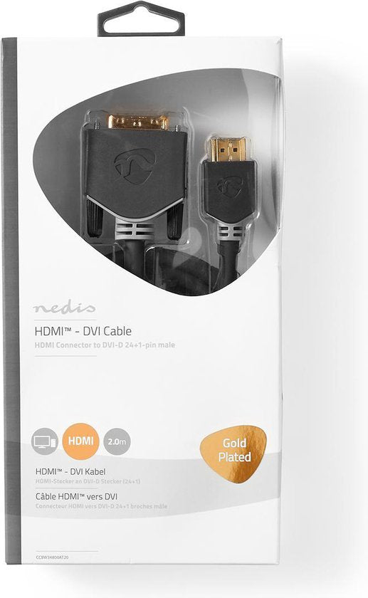 Nedis HDMI Kabel - HDMI Connector - DVI-D 24+1-Pins Male - 1080p - Verguld - 2.00 m - Recht - PVC - Antraciet - Doos - afbeelding 3