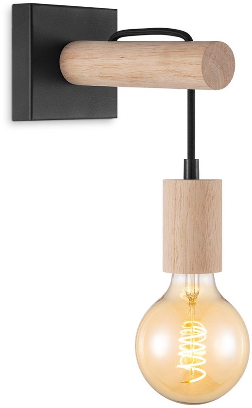 Home Sweet Home - Landelijke Wandlamp Billy - Muurlamp gemaakt van hout - Zwart - 10/20/22cm - wandlamp geschikt voor woonkamer, slaapkamer- - afbeelding 1