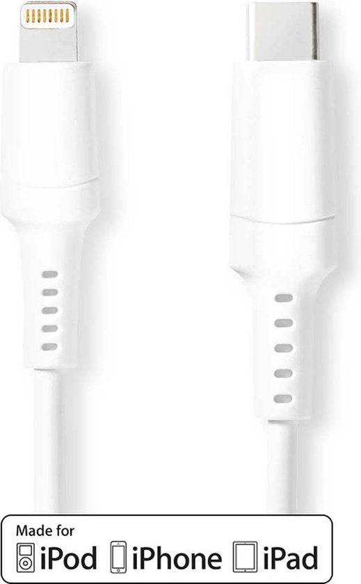 Nedis Lightning Kabel - USB 2.0 - Apple Lightning 8-Pins - USB-C Male - 480 Mbps - Vernikkeld - 1.00 m - Rond - PVC - Wit - Doos - afbeelding 2