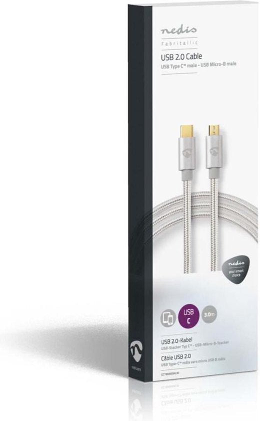 Nedis USB-Kabel - USB 2.0 - USB-C Male - USB Micro-B Male - 10 W - 480 Mbps - Verguld - 3.00 m - Rond - Gevlochten / Nylon - Aluminium - Cover Window Box - afbeelding 9