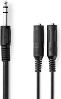 Nedis Stereo-Audiokabel - 6,35 mm Male - 2x 6,35 mm Female - Vernikkeld - 0.20 m - Rond - Zwart - Envelop - afbeelding 1