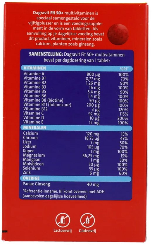 Dagravit Totaal 30 Vitaal 50+ Multivitaminen voordeelverpakking - Vitamine B1, B2, B3, B5, B6, B12 en koper dragen bij aan een goede energiehuishouding - 100 tabletten - afbeelding 13