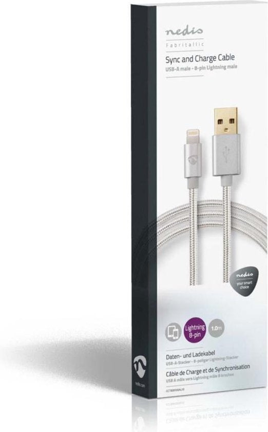 Nedis Lightning Kabel - USB 2.0 - Apple Lightning 8-Pins - USB-A Male - 480 Mbps - Verguld - 1.00 m - Rond - Gevlochten / Nylon - Aluminium - Cover Window Box - afbeelding 18