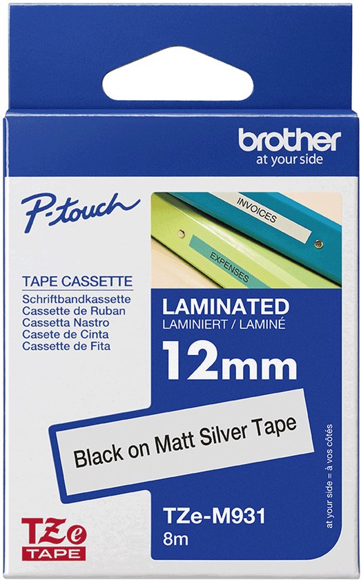 TZ-M931 12mm - black on silver mat - laminated (8m) - afbeelding 8