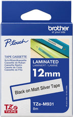 TZ-M931 12mm - black on silver mat - laminated (8m) - afbeelding 8